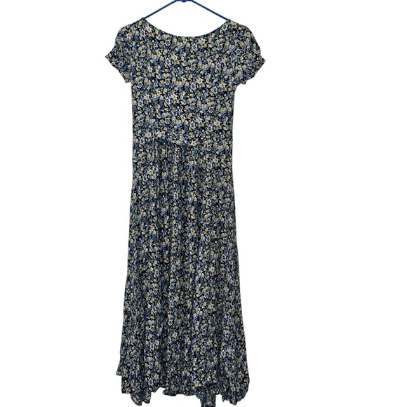 Vintage 90’sEsprit Navy Floral rayon button down Dress Sz small long modest - Picture 2 of 4